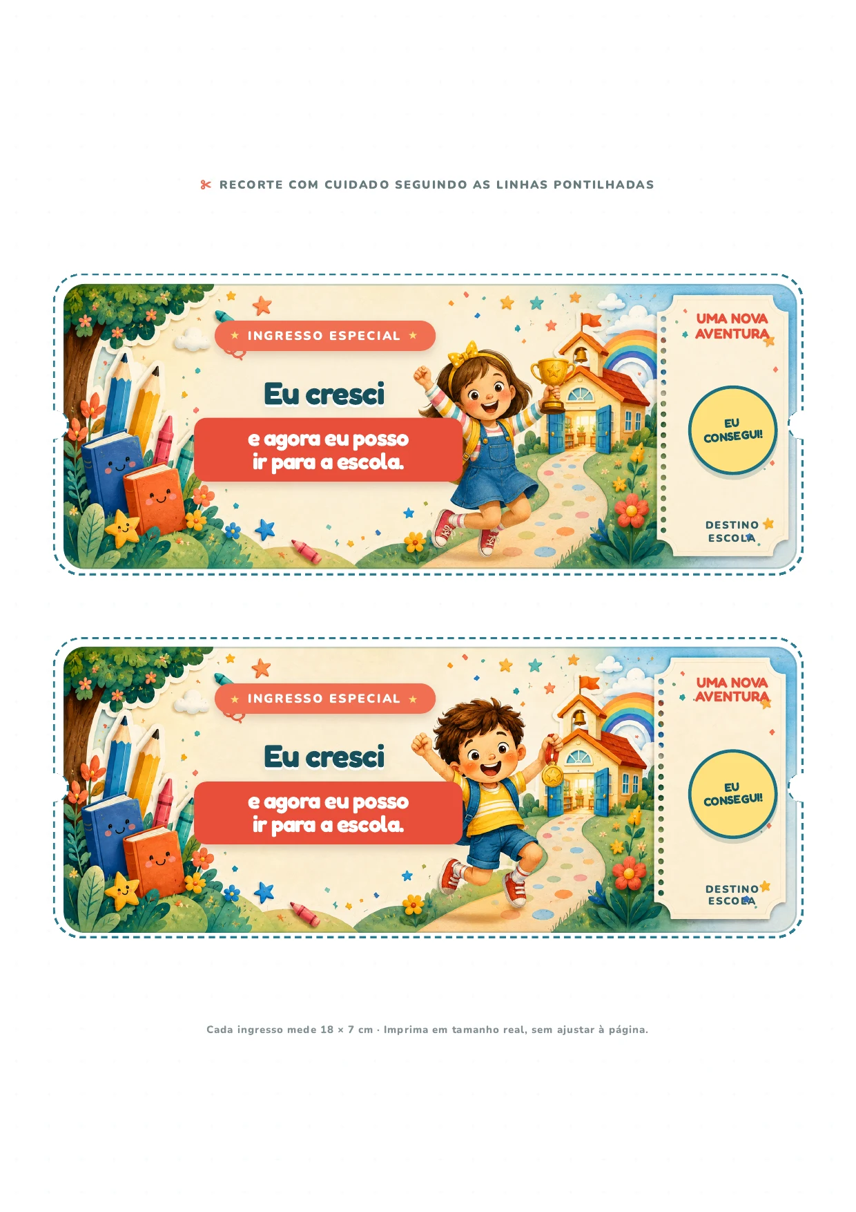 Bônus real com dois ingressos para a entrada da escola